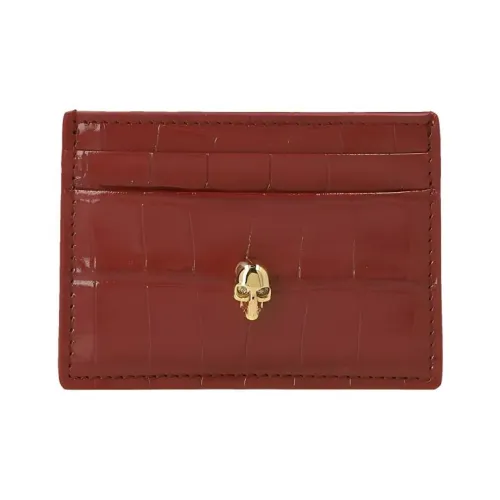 Alexander McQueen Crocodile Embossed Calfskin Card Clip Card Holder Women's Red