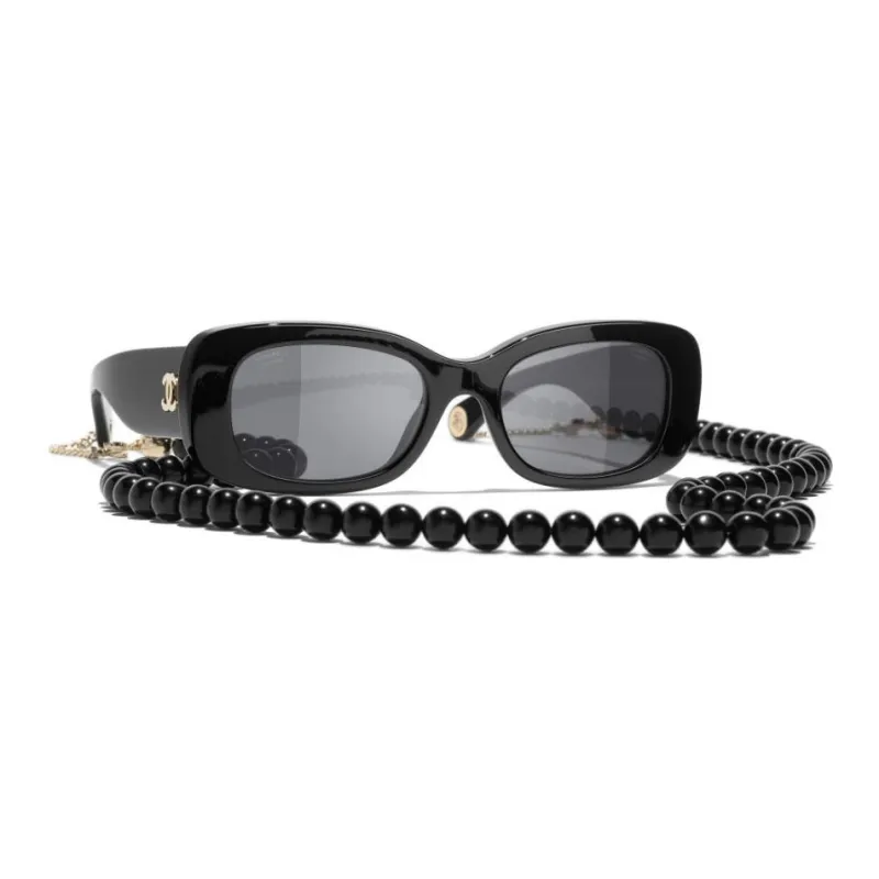 CHANEL Acetate Rectangular Sunglasses Unisex Black-2