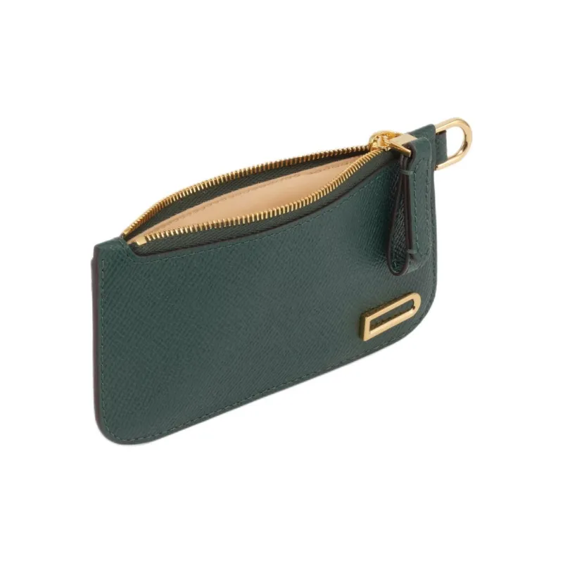 Delvau Shiny Grained Alpina Calf Calfskin Card Holder Women's Green-2