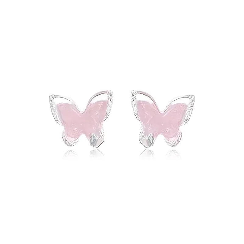 WANLIACC Alloy Pink Butterfly Stud Earrings Women's-0