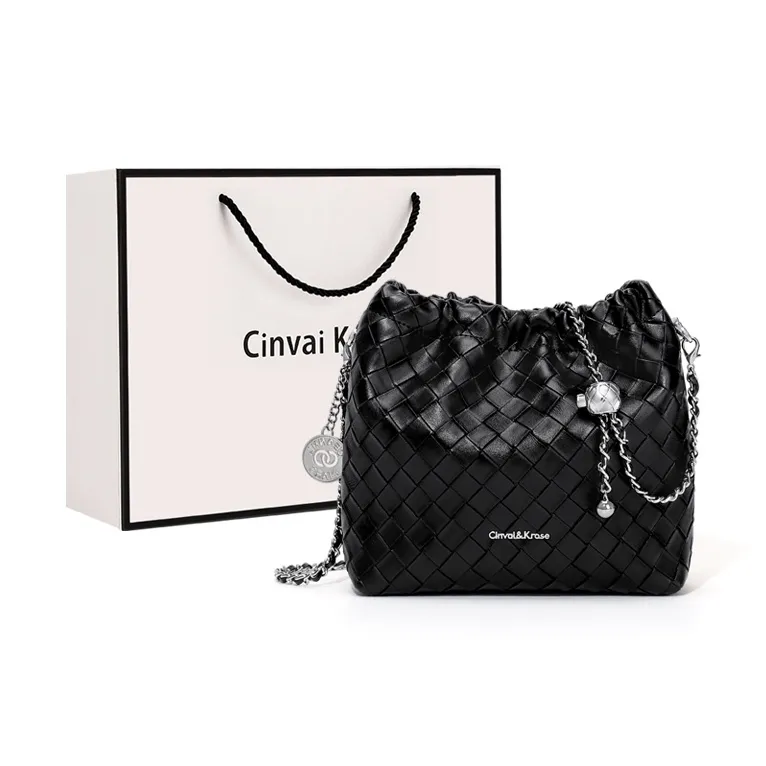Simvay Clos Cow Leather With Synthetic Leather Bucket Bags Shoulder Bags Small Size Women's Black/Ecru-0
