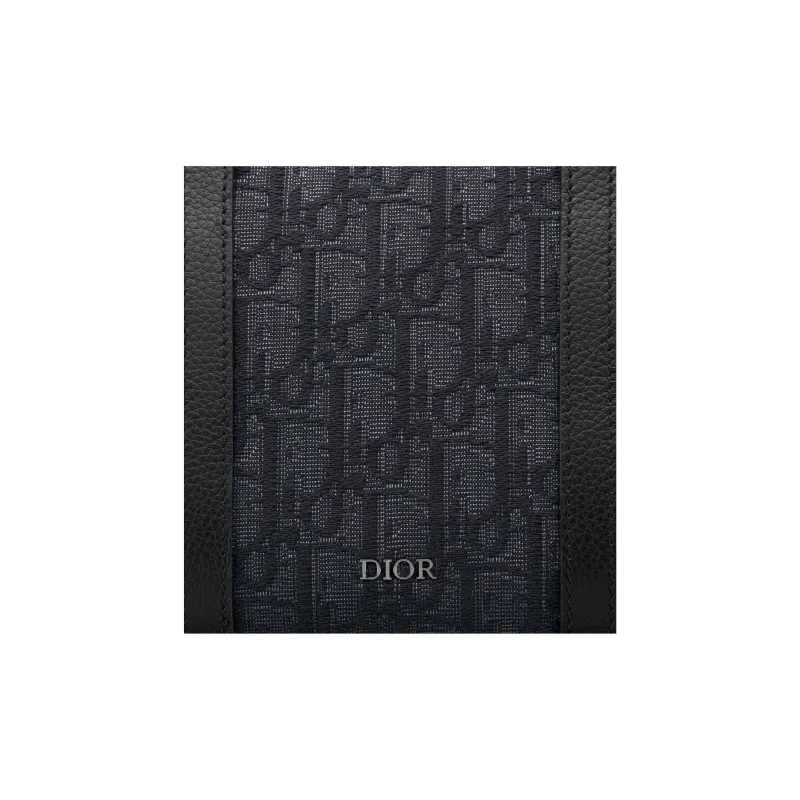 DIOR Oblique Printed Fabric Grained Cow Leather Shoulder Bag Crossbody Bag Men's Black-4