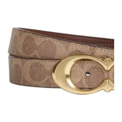 COACH Coated Canvas Calfskin Leather Belts Unisex Gold/Tan/Brown Width  2.5cm-2