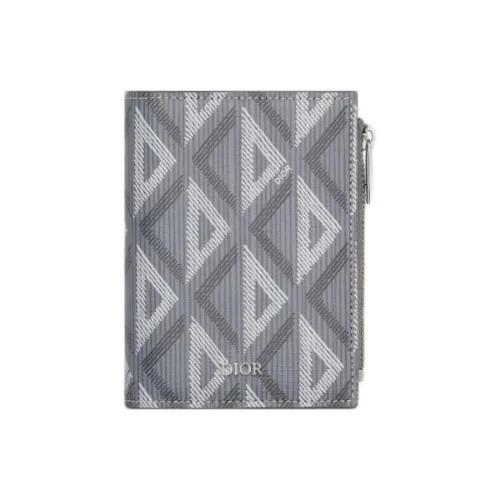 DIOR CD Diamond Smooth Calf Leather Card Holder Men's Gray