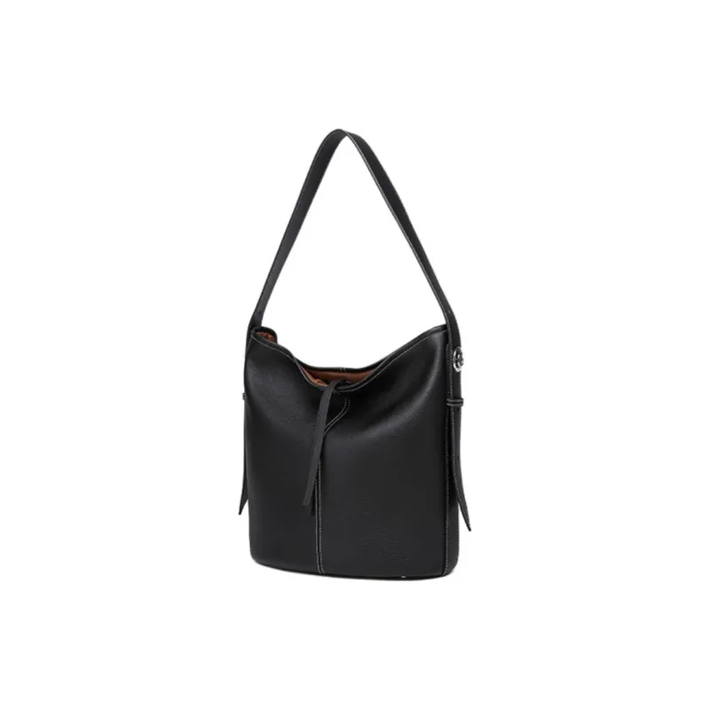 GELANNI Cow Leather Shoulder Bag Women's Ecru/Black/Gray-8