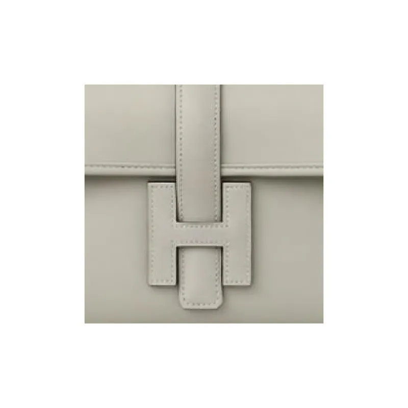 HERMES Jige Leather Wallets Clutches Regular Women's 80 Gris Perle Pearl Gray-2