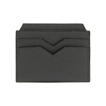 Valextra Grained Leather Card Holder Mini Unisex Smoke Gray