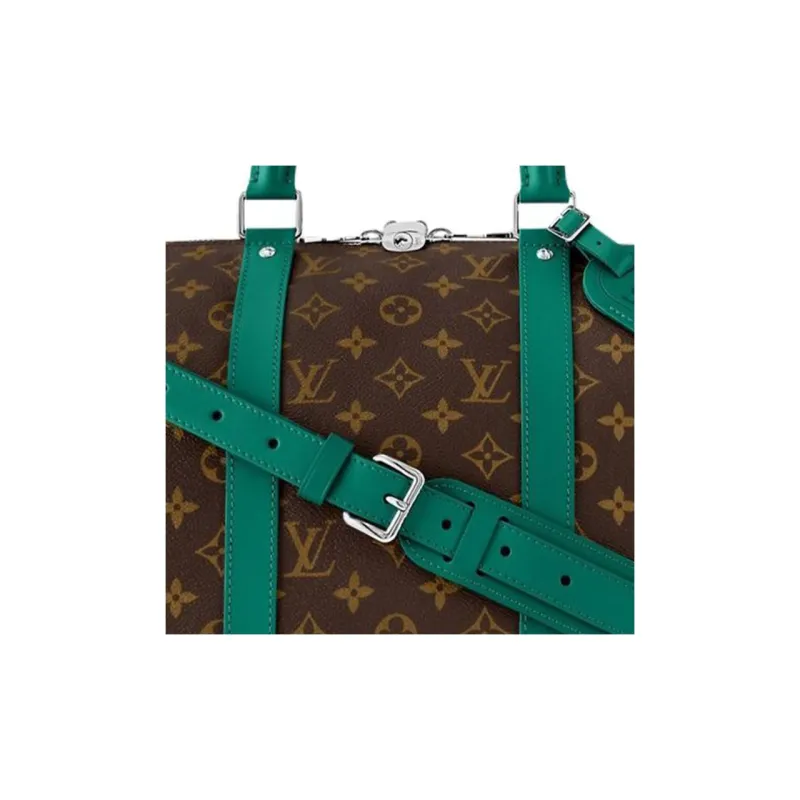 LOUIS VUITTON Leather Trim One Shoulder Crossbody Portable Travel Bag Men's Green & Brown-2