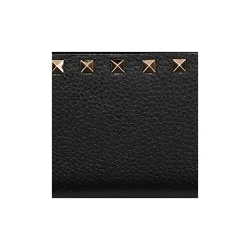 Valentino Rockstud Grained Calfskin Coin Card Holder Women's Black-4