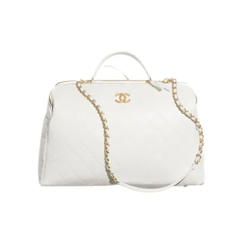 CHANEL Vintage Calfskin Bowling Bag Shoulder Bag Crossbody Bag Handbag Extra Large Women's White