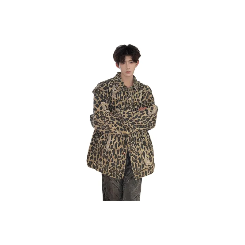 KOKO BASE Denim Jacket Unisex Leopard Print-5