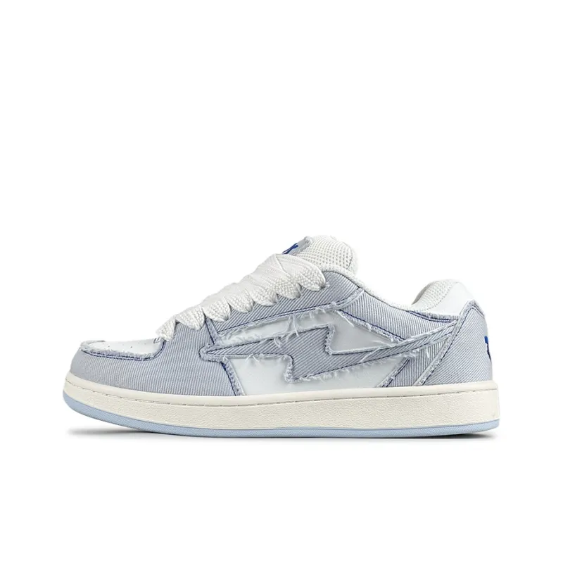 LuzaoT SUPER DRAG Puffy Shoes Low Top Skateboard Shoes Unisex Denim Blue-0