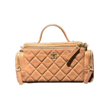 CHANEL Shiny Wrinkle Lambskin Camera Bag Shoulder Bag Crossbody Bag Handbag Makeup Bag Women's Camel