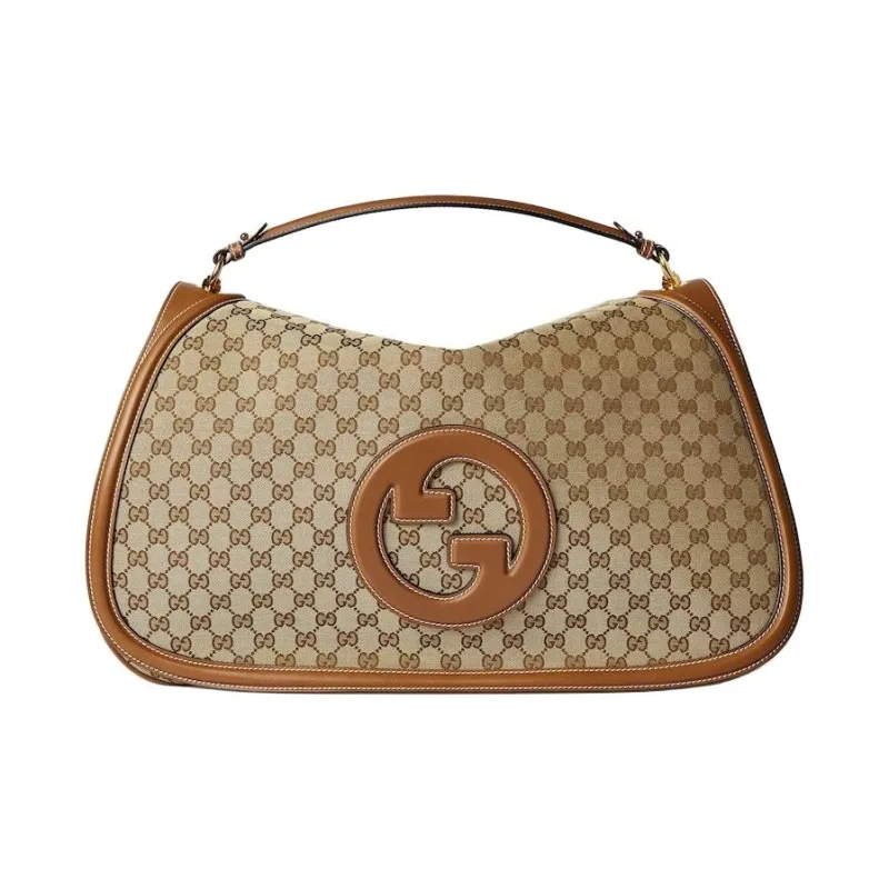 GUCCI Blondie Canvas With Leather Trim Shoulder Bag Crossbody Bag Handbag Large Size Women's Beige & Dark Brown-0