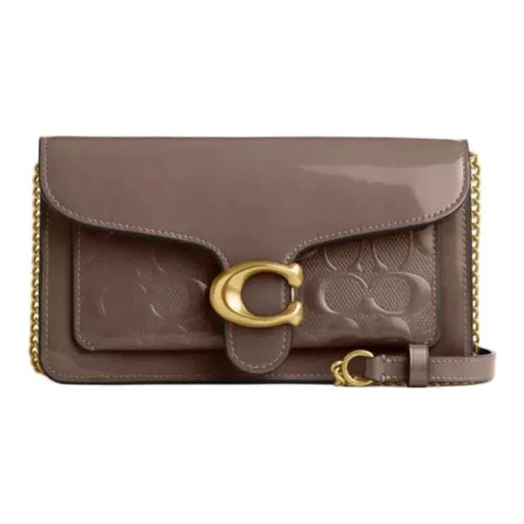 COACH Tabby Patent Leather Crossbody One Shoulder Clutch Small Size Women's Dark Brown-0