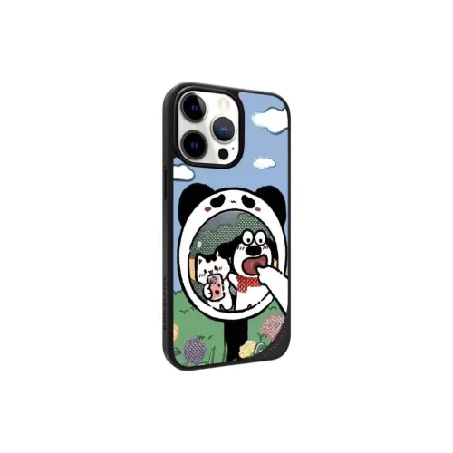 LANWK Glass Material Haha Mirror Big Eye Dog Phone Case Compatible With IPhone 14/15/16/Pro/Pro Max