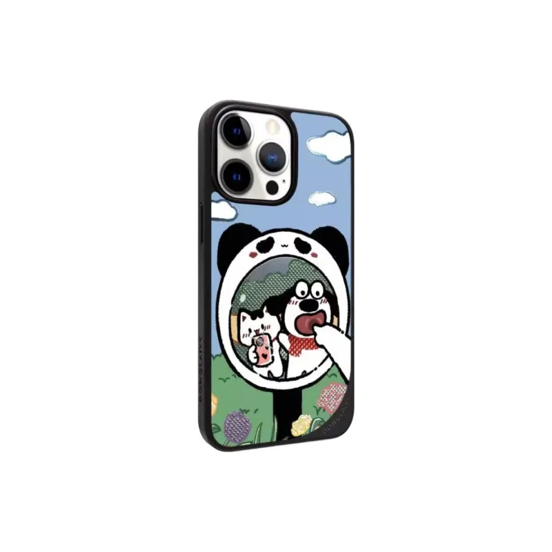 LANWK Glass Material Haha Mirror Big Eye Dog Phone Case Compatible With IPhone 14/15/16/Pro/Pro Max-0