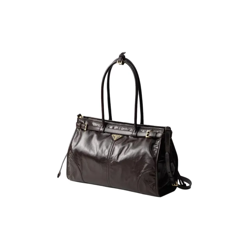 PRADA Leather Shoulder Bag Crossbody Bag Handbag Large Size Women's Dark Brown-1