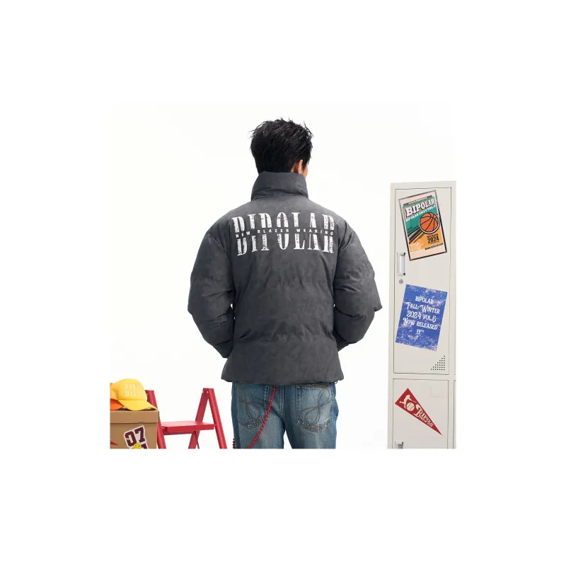 BIPOLAR Puffer Jacket Unisex White Dark Gray Black-7