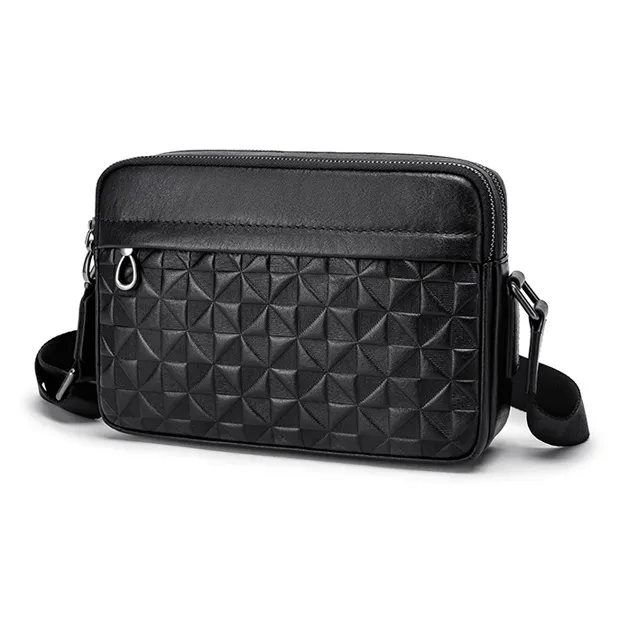 FAIRWHALE Top Grain Cow Leather Messenger Bag Shoulder Bag Men's Black-1