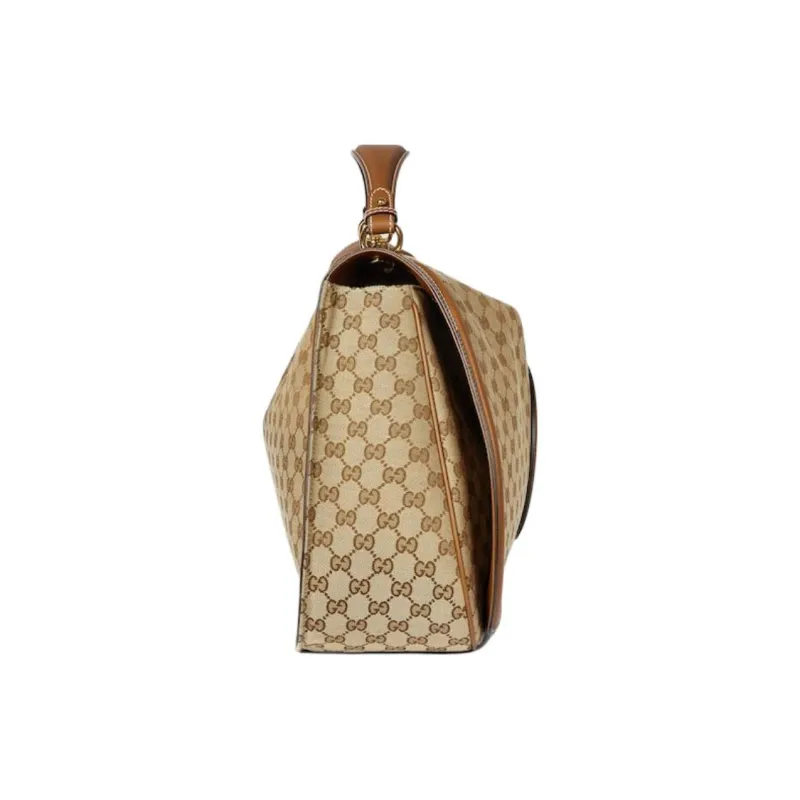 GUCCI Blondie Canvas With Leather Trim Shoulder Bag Crossbody Bag Handbag Large Size Women's Beige & Dark Brown-3