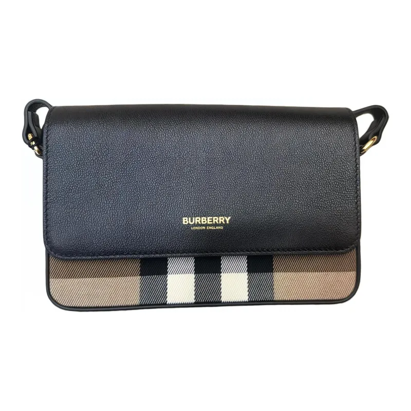 Burberry Leather Paneled Canvas Shoulder Bag Crossbody Bag Women's Black-1