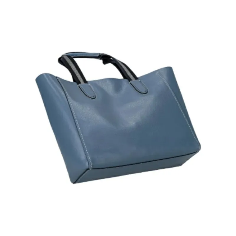 COACH Derby Leather Tote Bag Shopping Bag Handbag Large Size Women's Silver & Light Mist-3