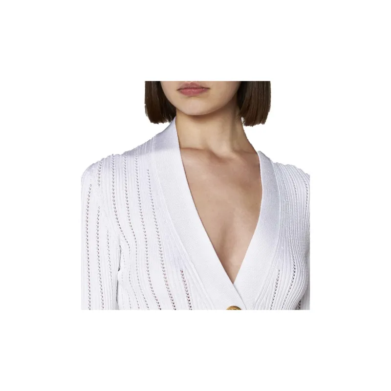 BALMAIN Knitted V neck Cropped Cardigan-4