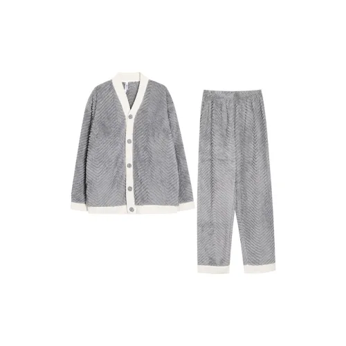 Red Beans At Home Pajama Set Men's Light Silver Gray