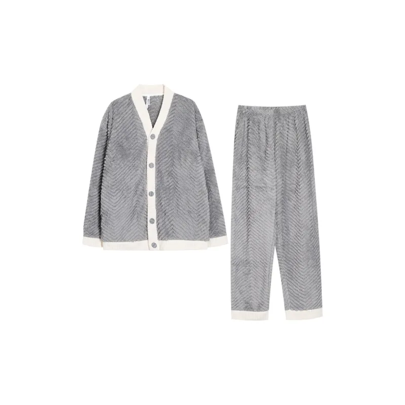 Red Beans At Home Pajama Set Men's Light Silver Gray-0