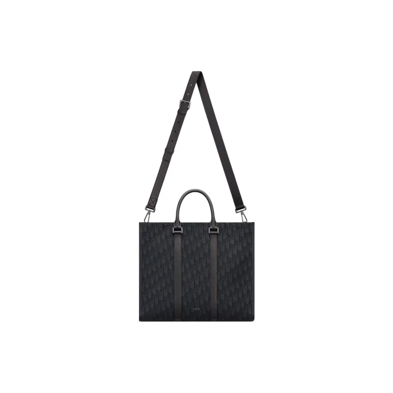 DIOR Oblique Print Grained Cow Leather Shoulder Bag Crossbody Bag Handbag Men's Black-3