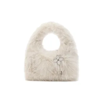 SMFK Faux Fur Fabric Handbag Women's Milk White