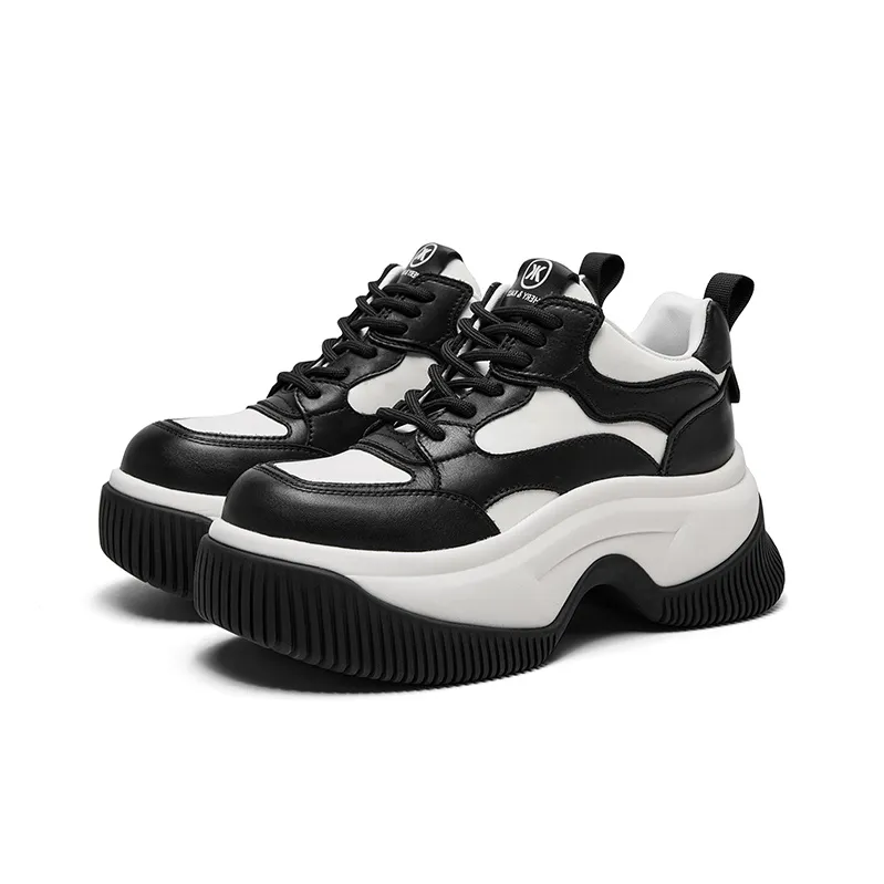 CHERYKALLY Anti Slip And Wear Resistant Height Increasing Coverage Low Top Chunky Sneakers Women's White Black-1