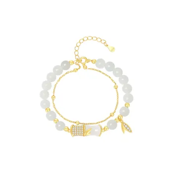 Artisan Lock Heart Jade Hetian Jade Bracelets Pale Greenish White Jade Women's