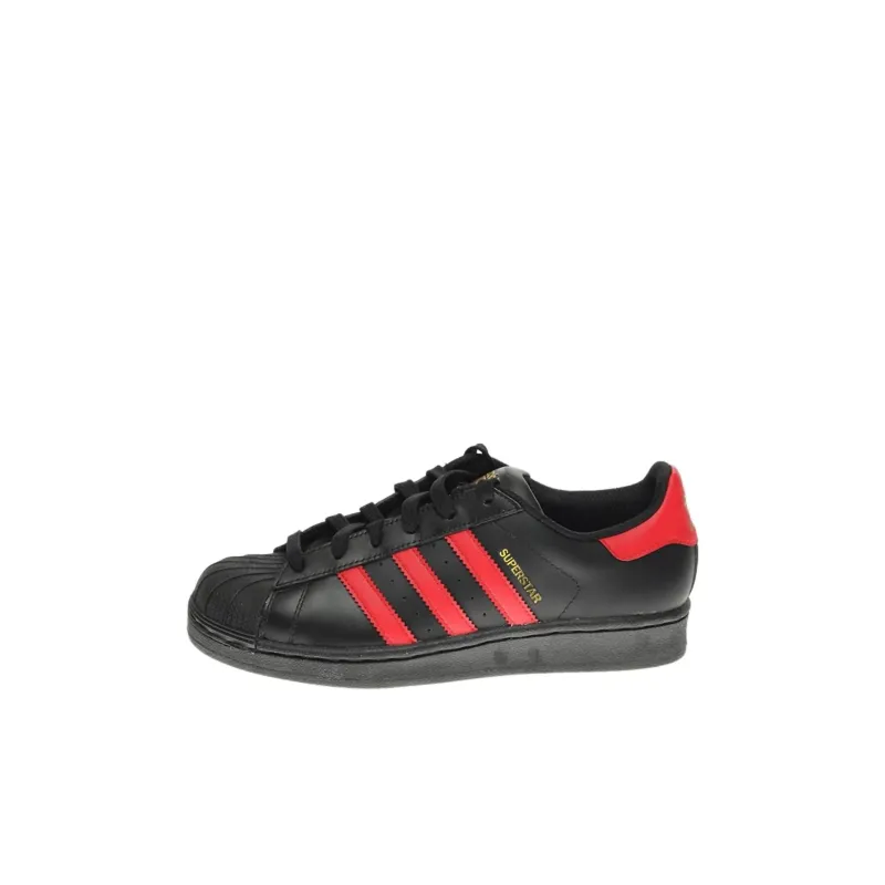 Adidas Originals Superstar J Anti-Slip Wear-Resistant Low-Top Kids' Skateboarding Shoes Black Red Kids'-0