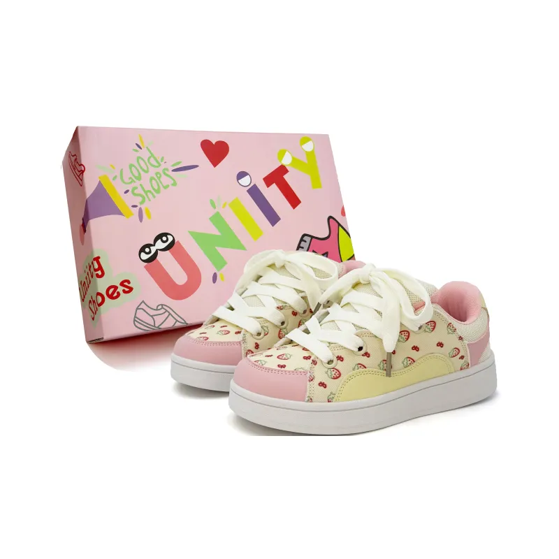 UNIITY Skateboard Shoes Women's Low Top Strawberry Pink/Donut-0