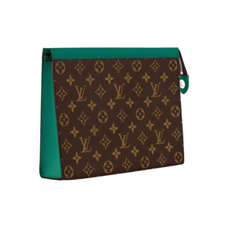 LOUIS VUITTON Pochette Voyage Leather Trim Toiletry Bag Clutch Regular Men's Green & Brown-1