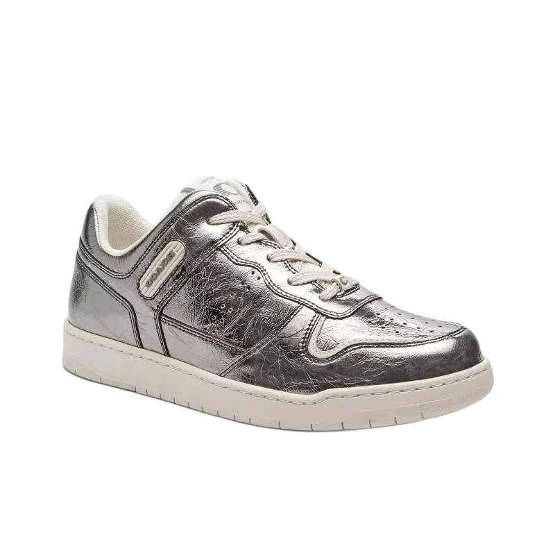 COACH C201 Low Top Skateboard Shoes Women's Silver-7