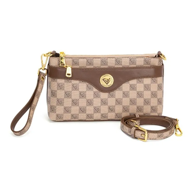 LUCKY DIAMOND PVC Handheld One Shoulder Crossbody Cell Phone Pouch Regular Women's Coffee/Khaki-3
