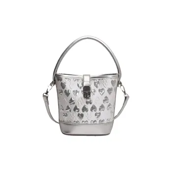 RKM PU Handbag, Shoulder Bag Medium Size Unisex Black/Silver