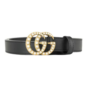 GUCCI Double G Thin Leather Belt Pearl Buckle 0.8 Width