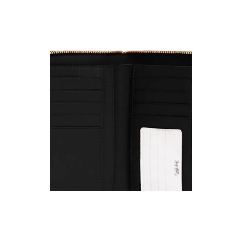 COACH Zip Around Leather Circumferential Zip Closure Wallet Card Holder Medium Size Women's Pure Black-3