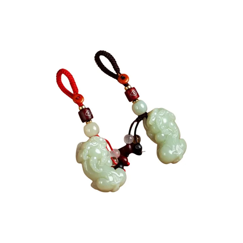 AQI Hetian Jade Keychain Pale Greenish White Jade Unisex-10