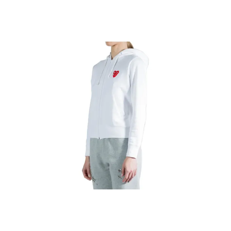 Comme Des Garcons Play Women's Red Stacked Heart Zip Up Hoodie White-2