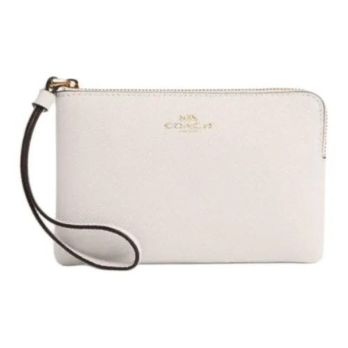 COACH Corner Zip Recycled Leather Wrist Bag Small Size Women's Smoky White