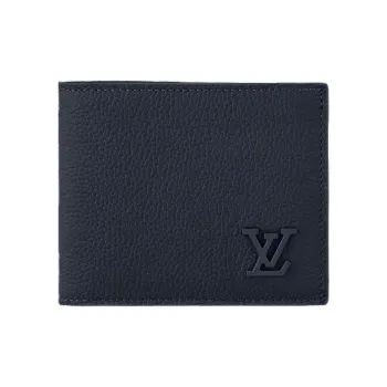 LOUIS VUITTON Cow Leather Wallet Men's Ink Blue
