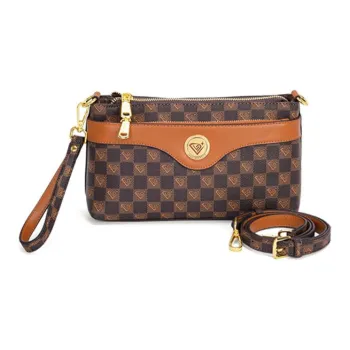 LUCKY DIAMOND PVC Handheld One Shoulder Crossbody Cell Phone Pouch Regular Women's Coffee/Khaki