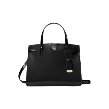 TORY BURCH Robinson Patent Leather One Shoulder Handbag Trumpets Women's Black
