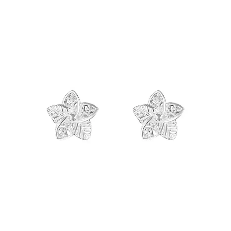Heart Grass 999 Fine Silver Stud Earrings Women's-0