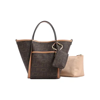 FION Artificial Leather Handbag Shoulder Bag Large Size Women's Coffee & Camel